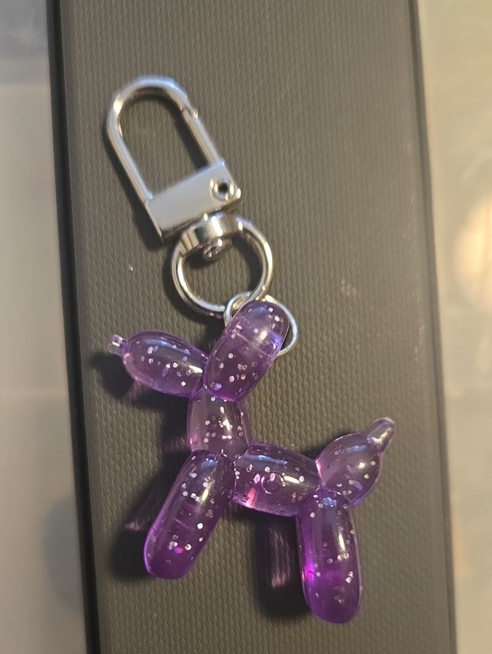 Purple Glitter Balloon Dog Keychain